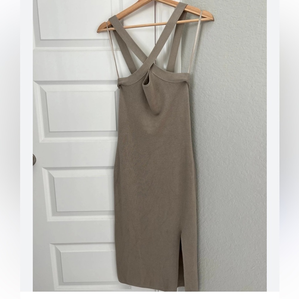 Abercrombie & Fitch Taupe Midi Dress with Crossback Straps